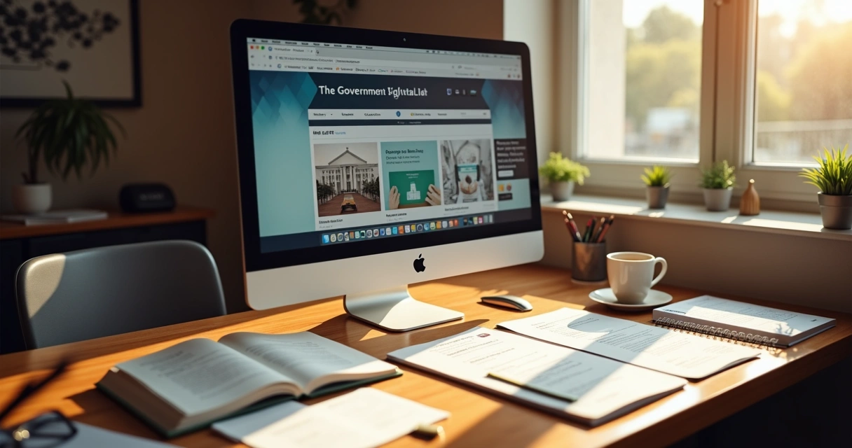 Mesa de estudo com livros, computador e certificados 