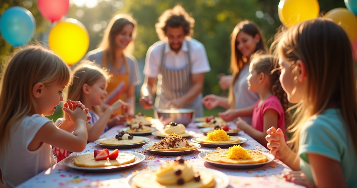 Mesa com crepes coloridos em festa infantil 