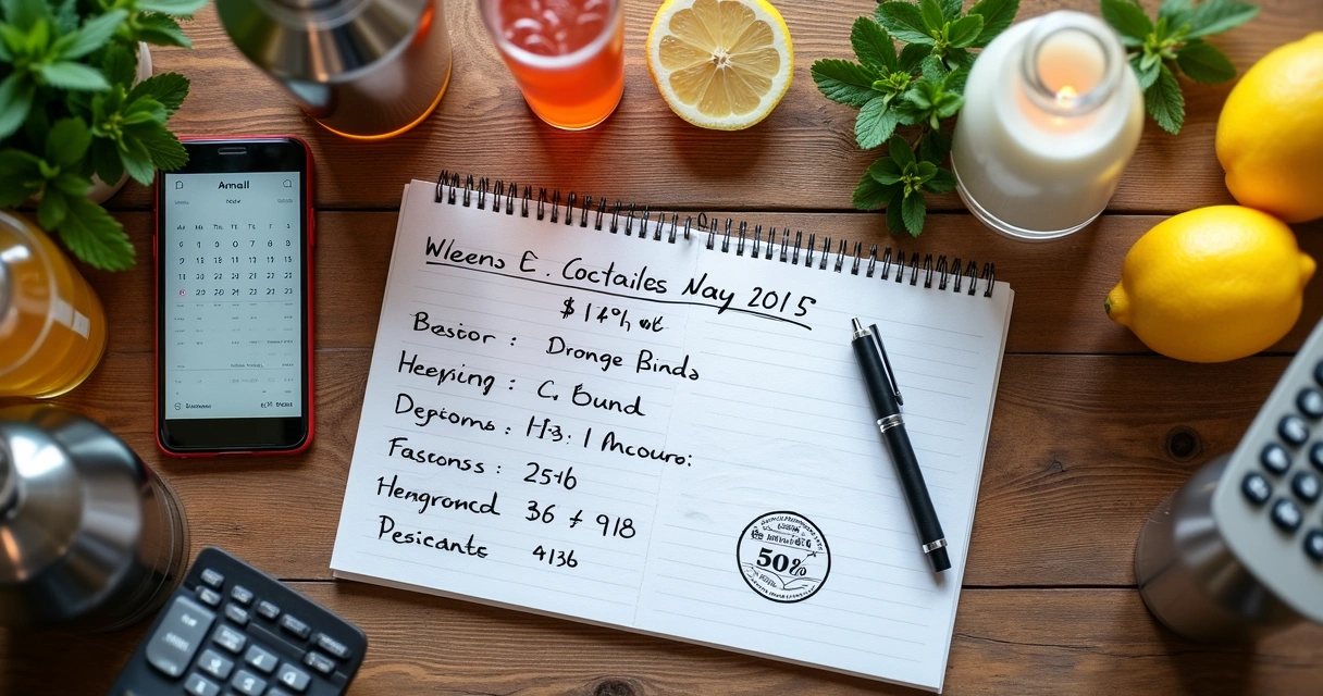Mesa com cálculo de custos para precificação de bartender freelancer