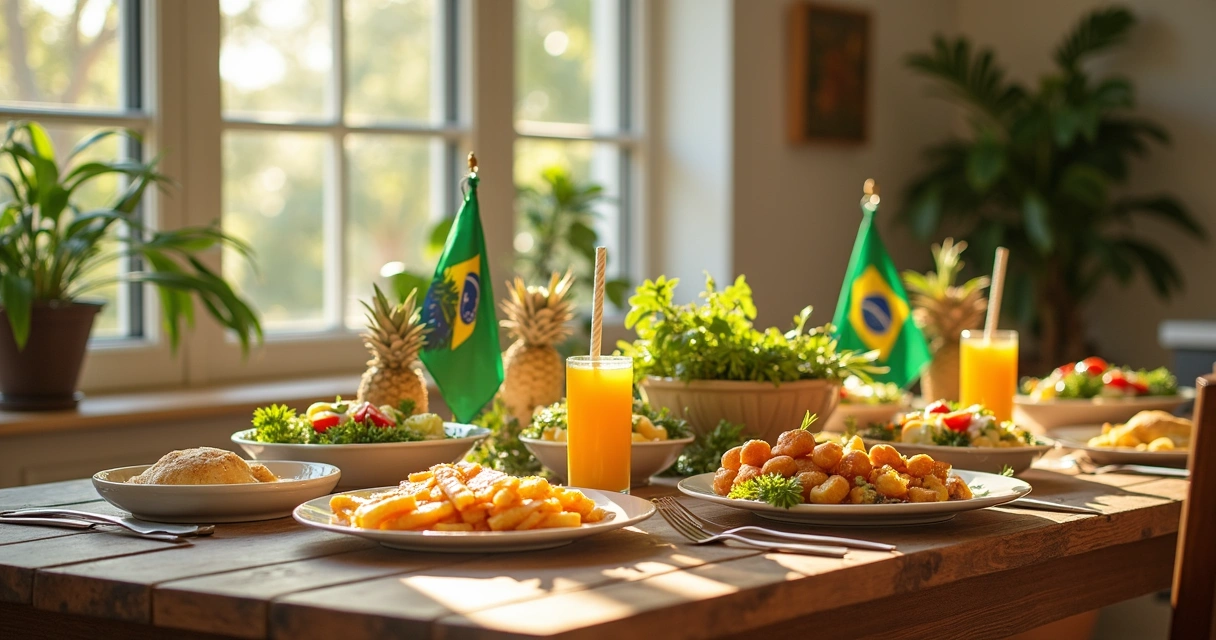 Mesa posta com pratos variados em casa na Flórida 