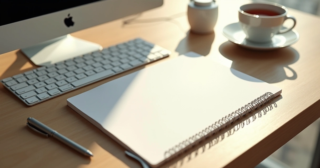 Mesa de trabalho organizada com poucos objetos e boa iluminação 