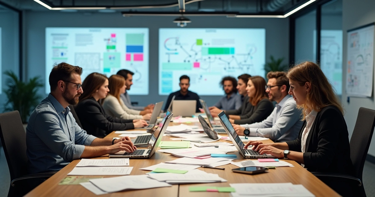 Equipe de backoffice lidando com múltiplos papéis e telas 