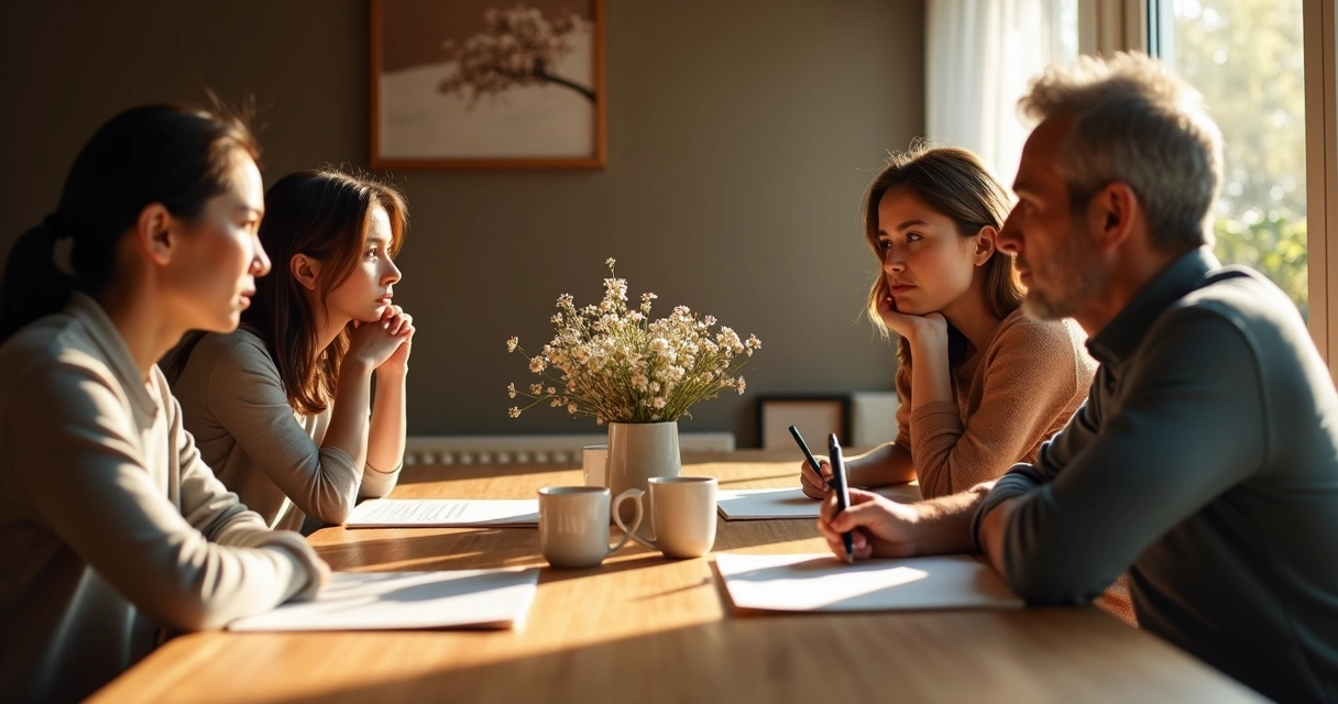 Família reunida à mesa refletindo junta 