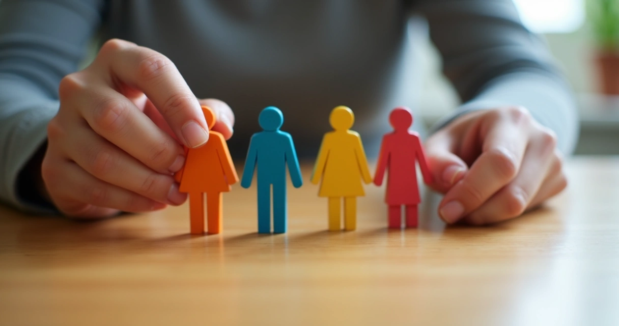 Figuras familiares sobre mesa durante terapia individual 