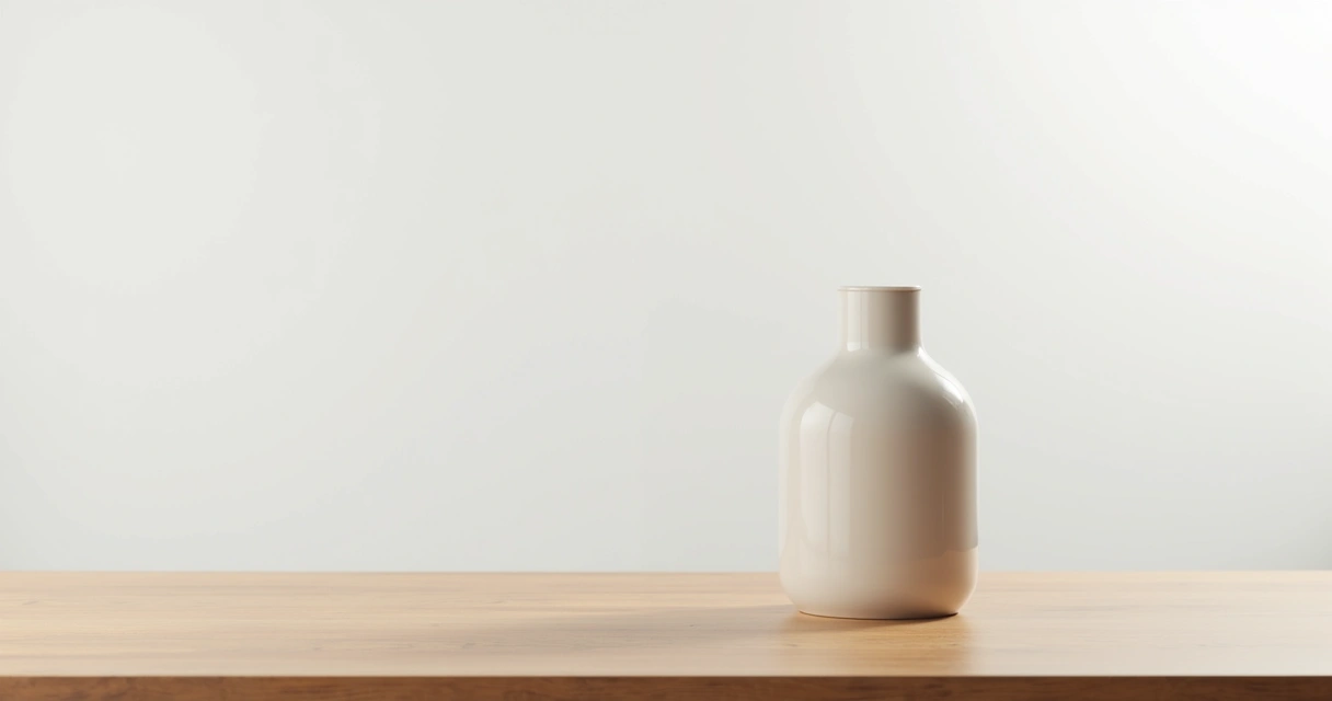 Mesa de madeira clara, produto centralizado sobre fundo branco com luz suave 