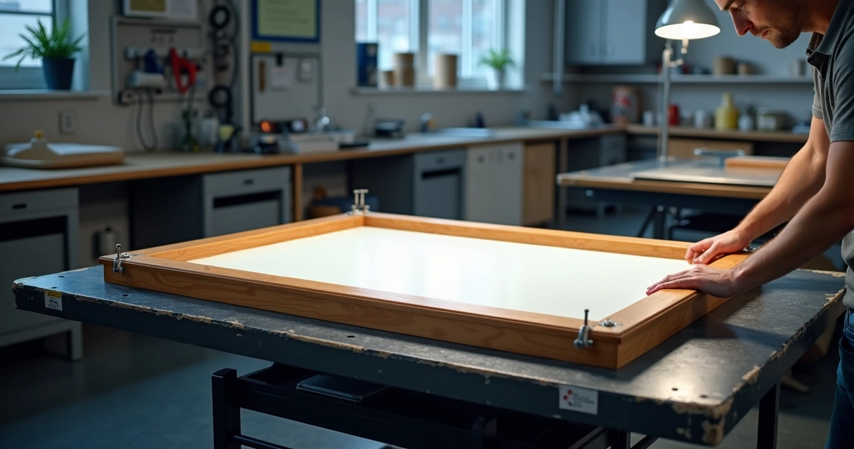 Mesa de impressão serigráfica moderna com acessórios