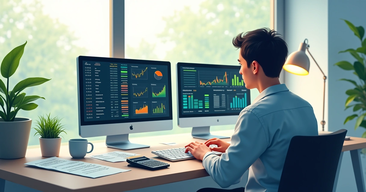 Investidor analisando informações de ETFs na tela do computador 