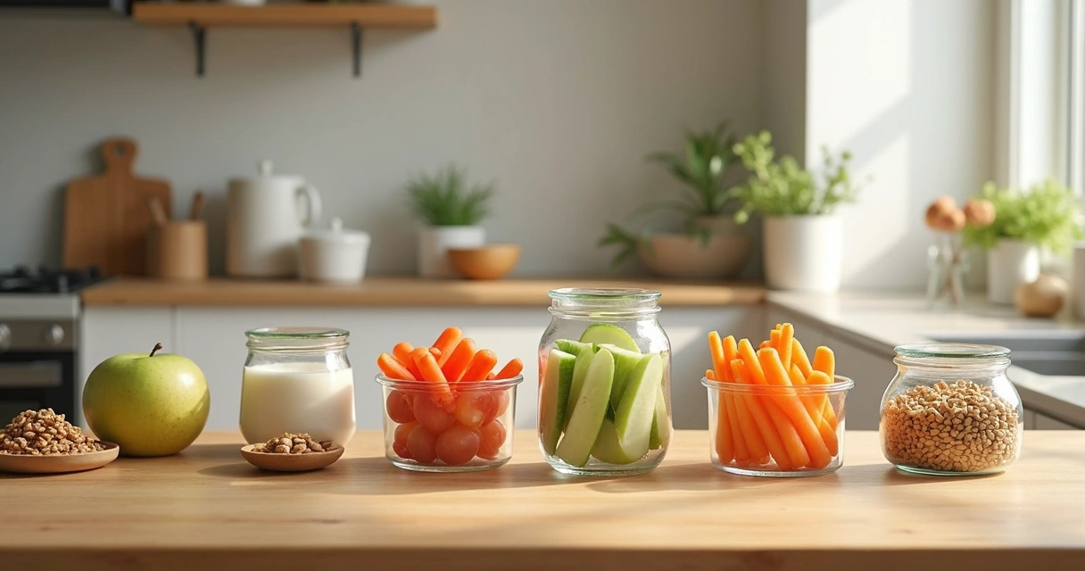 Mesa com lanches saudáveis prontos para a semana 