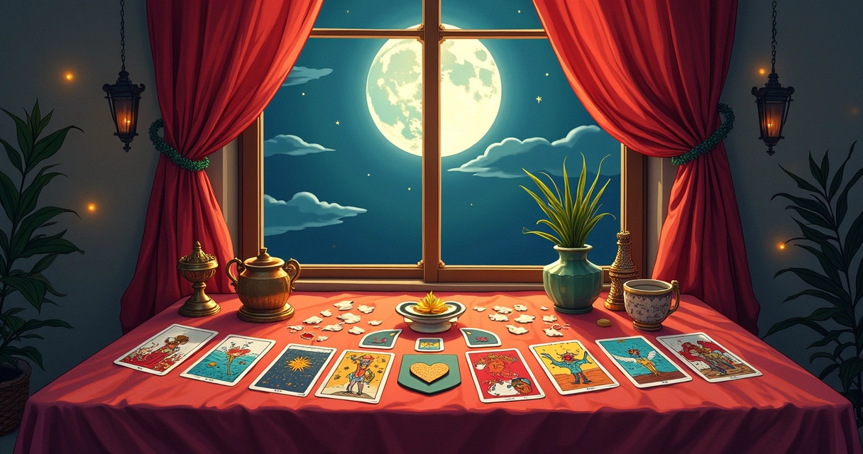 Mesinha de leitura de tarot com cartas, velas e ambiente intimista, representando autoconhecimento no amor.