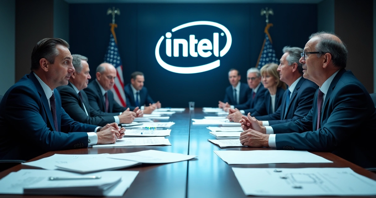 Executivos de tecnologia e representantes do governo sentados à mesa de negociação 