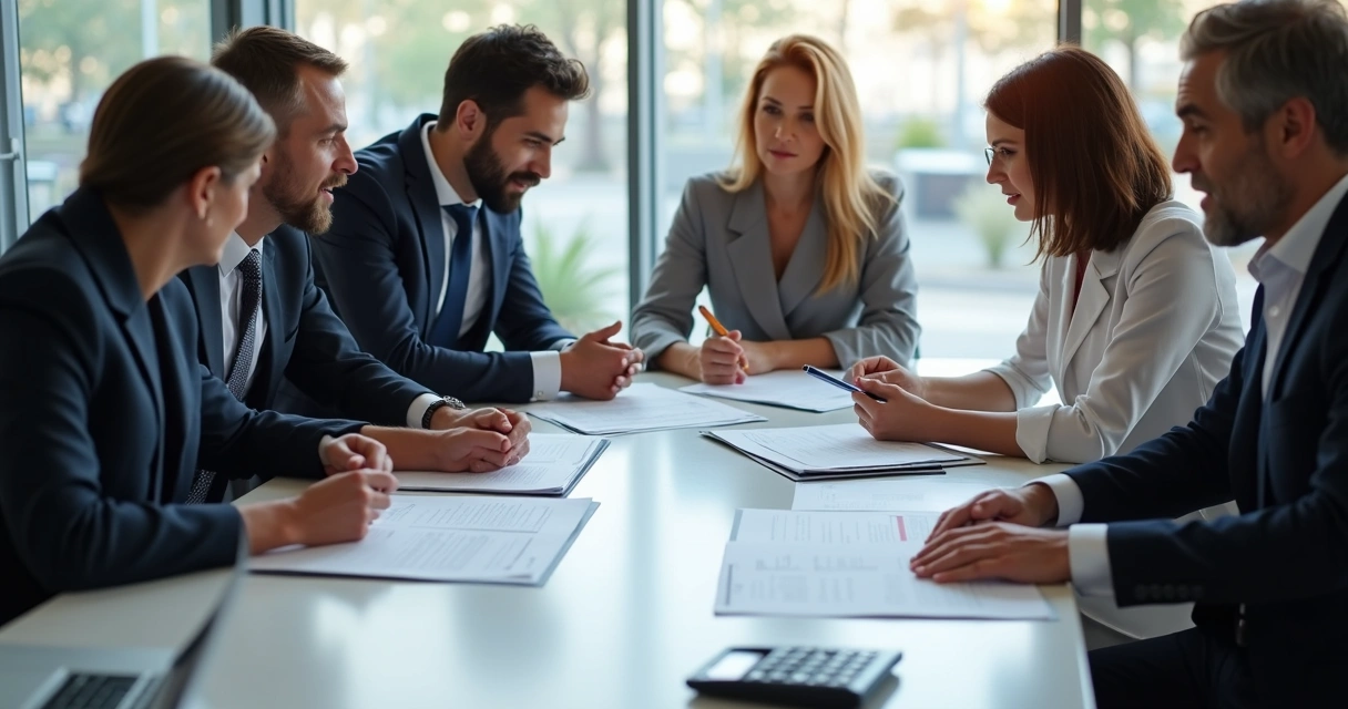 Negociação entre sócios em uma mesa discutindo contrato de equity