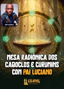 Mesa radiônica dos caboclos e curumins com símbolos esotéricos em pergaminho iluminado