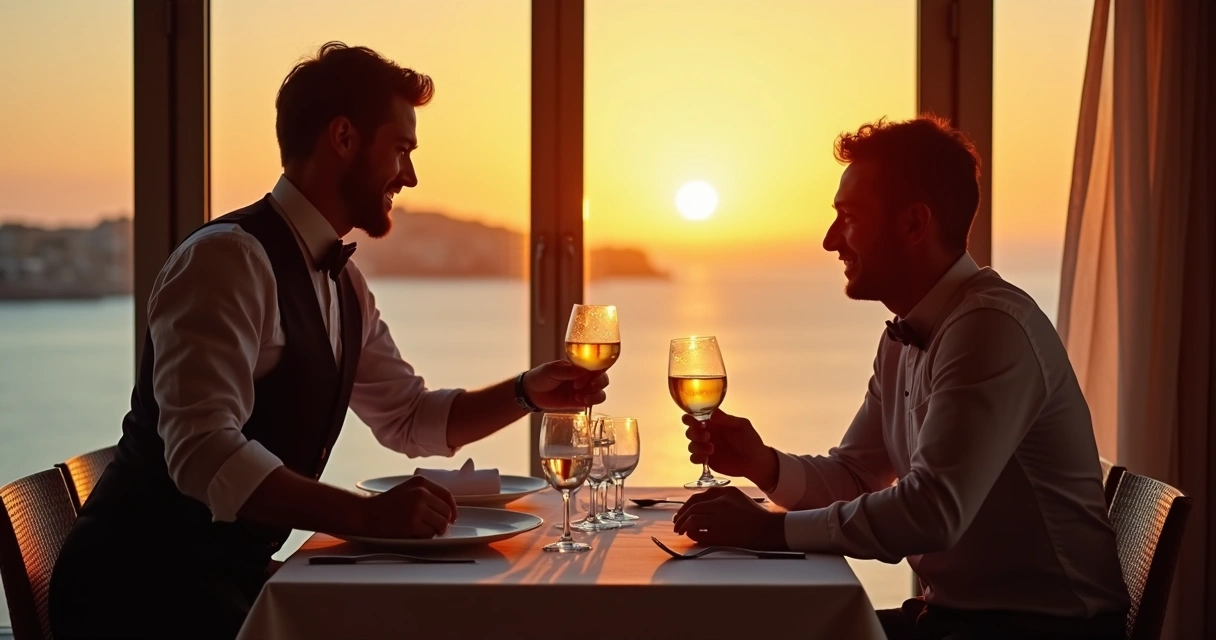 Garçom sugerindo bebida para cliente em restaurante 