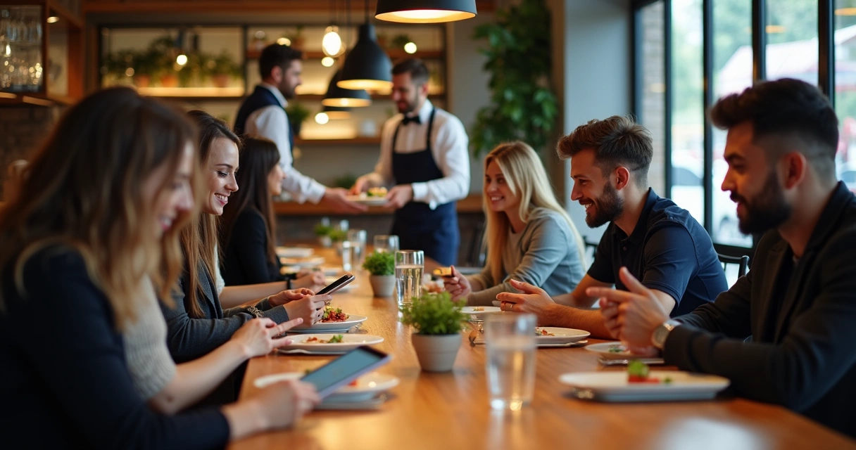 Cliente em restaurante fazendo pedido digital na mesa 