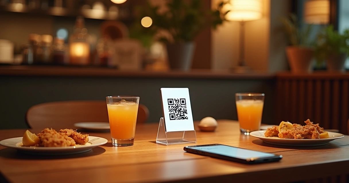 Mesa de restaurante com QR Code para pagamento digital