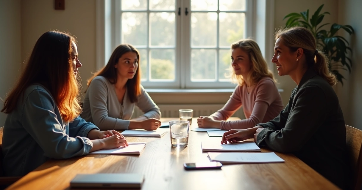 Mesa com grupo de pessoas em reunião emocionalmente consciente 