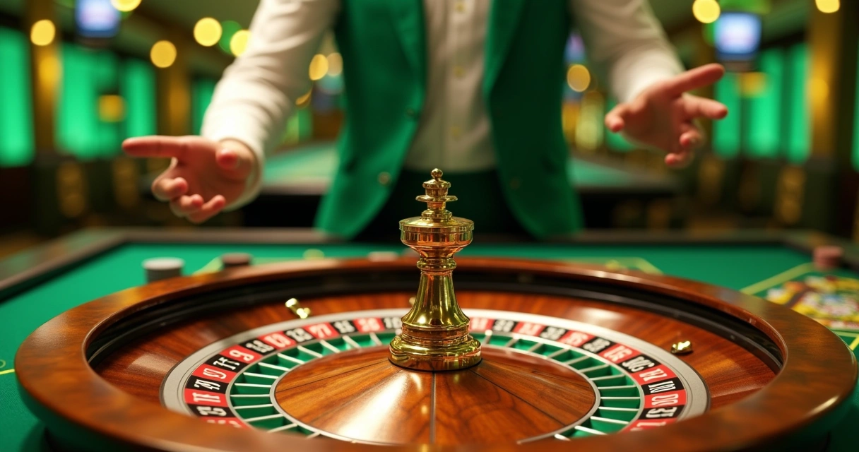 Mesa de roleta brasileira em cassino virtual com crupiê em destaque 