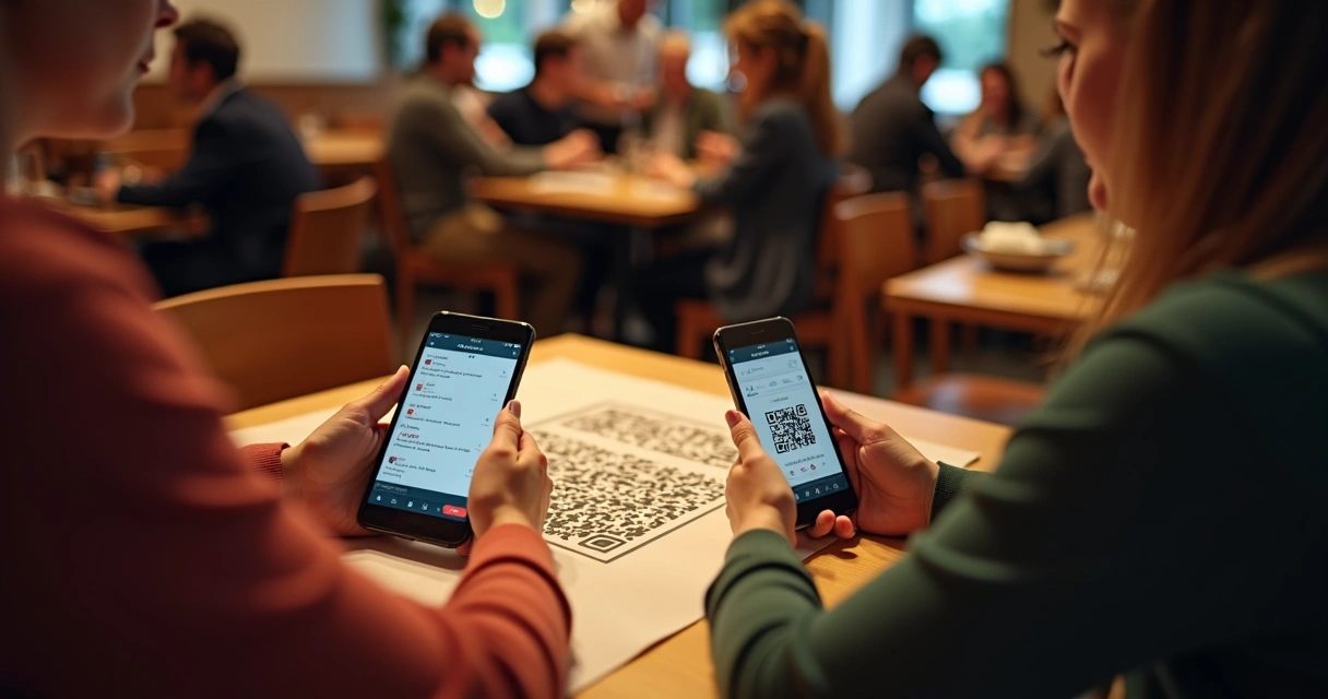 Mesa de salão de restaurante com QR code disponível