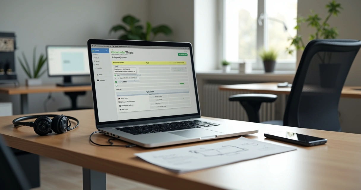 Estação de trabalho simples com ferramenta de suporte de TI aberta em laptop 