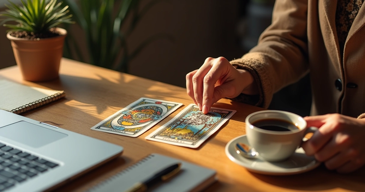 Mesa de tarot com cartas voltadas para área profissional 