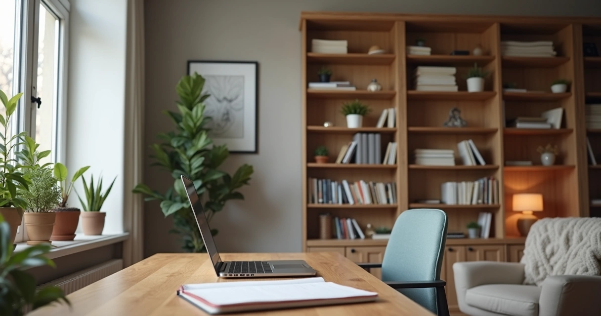 Mesa de trabalho em casa com áreas bem definidas 