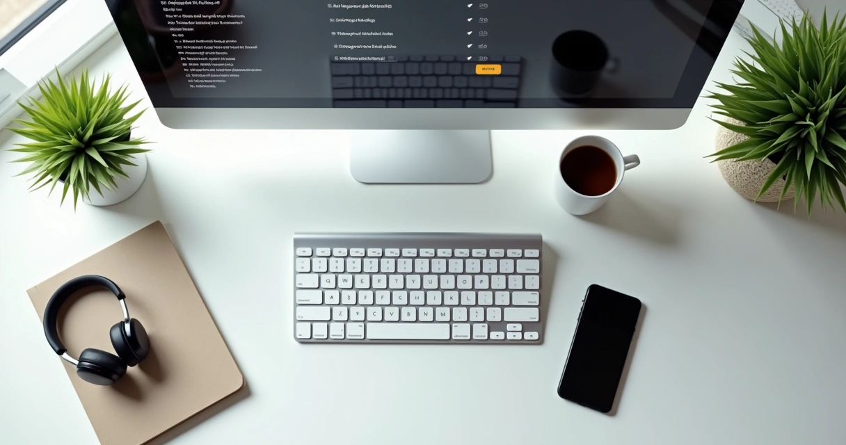 Mesa de trabalho de freelancer organizada digitalmente