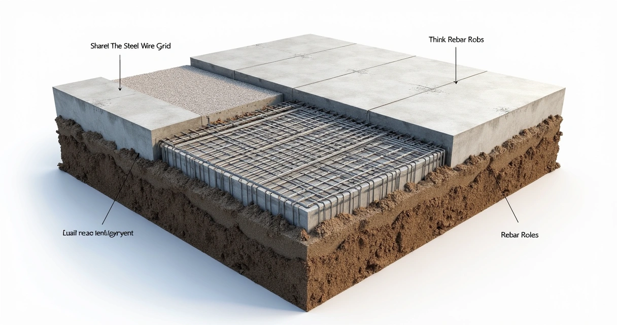Wire mesh and rebar comparison in a concrete slab section