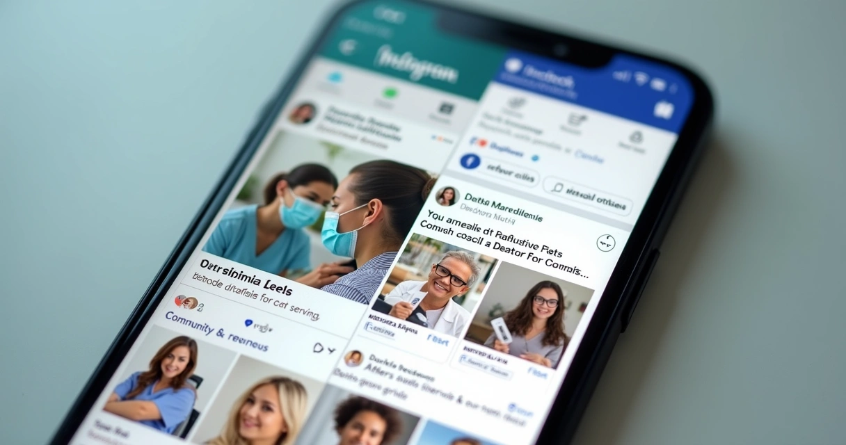 Feed do Instagram mostrando anúncios de consultórios odontológicos e depoimentos de pacientes