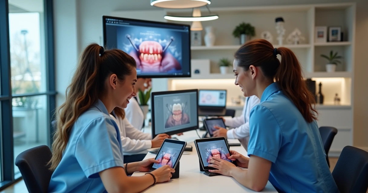 Equipe de clínica odontológica criando criativos para publicidade no Instagram e Facebook 