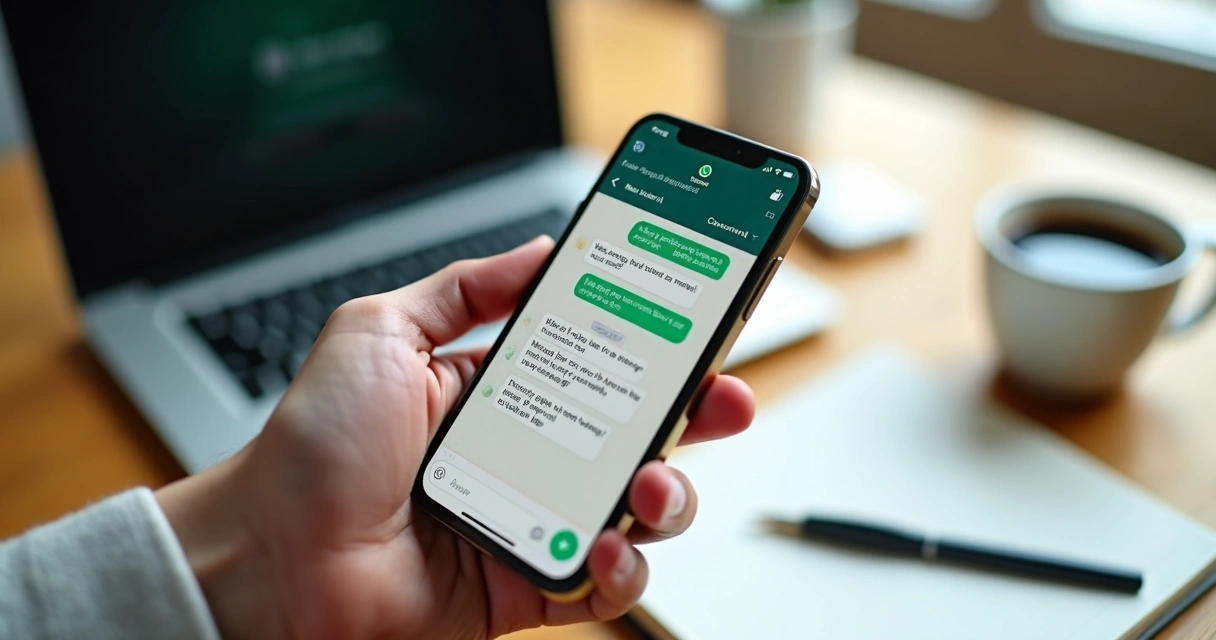 Pessoa segurando celular com conversa da Meta AI aberta no WhatsApp 