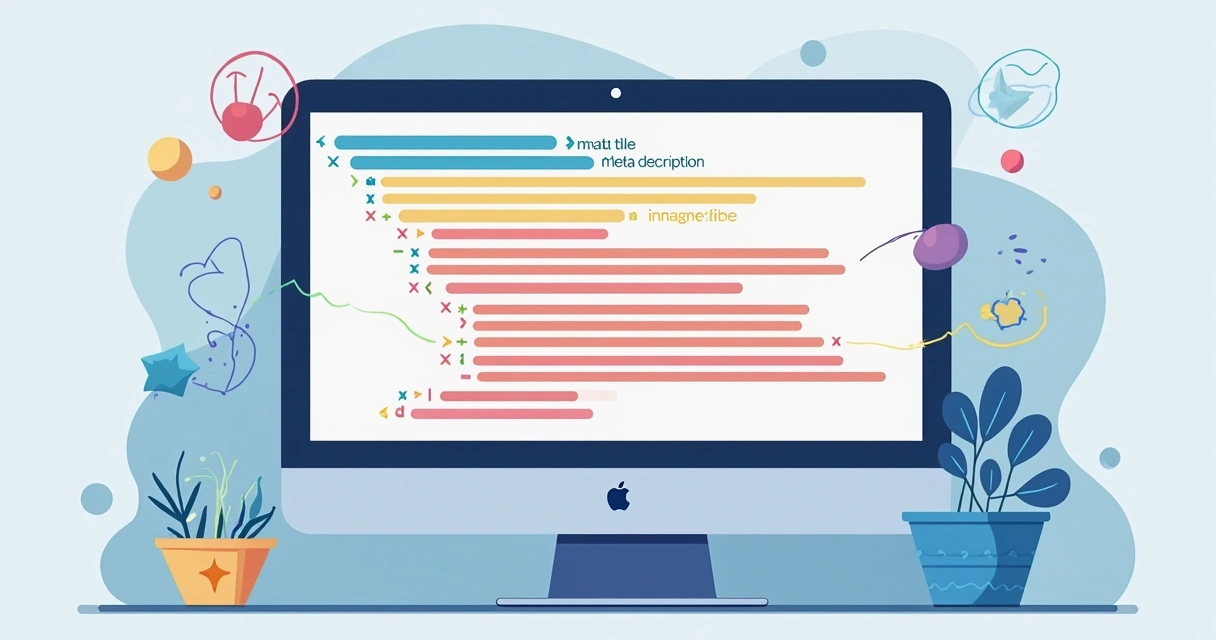 Exemplo visual de meta tags em código HTML em uma tela 