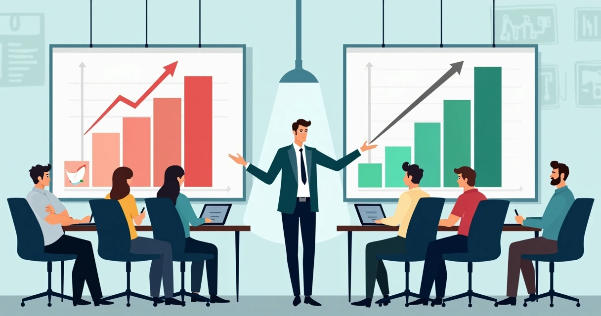 Gestor comparando metas de vendas realistas e irreais com equipe comercial 