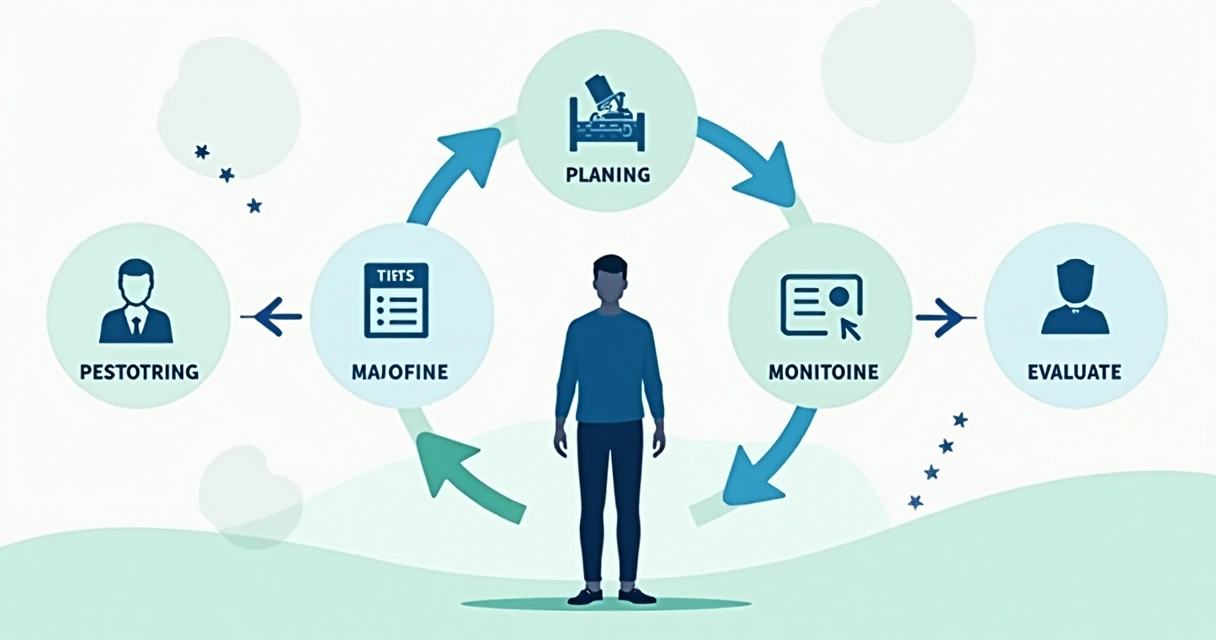 Visual representation of the metacognitive learning process with connected steps and icons
