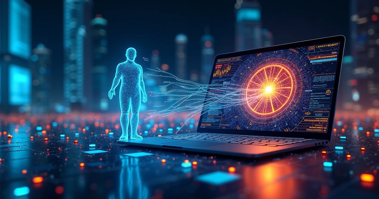 Fluxo de metadados conectando usuários e anúncios em uma tela digital 