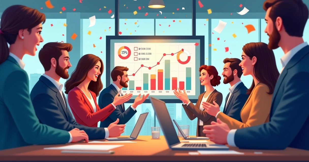 Equipe de vendas comemorando a conquista de metas 