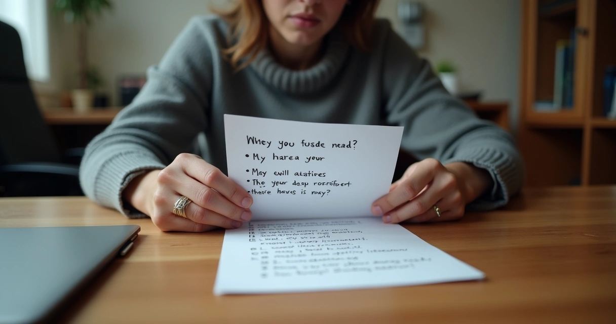 Pessoa olhando anotações sobre autoconhecimento em ambiente de trabalho