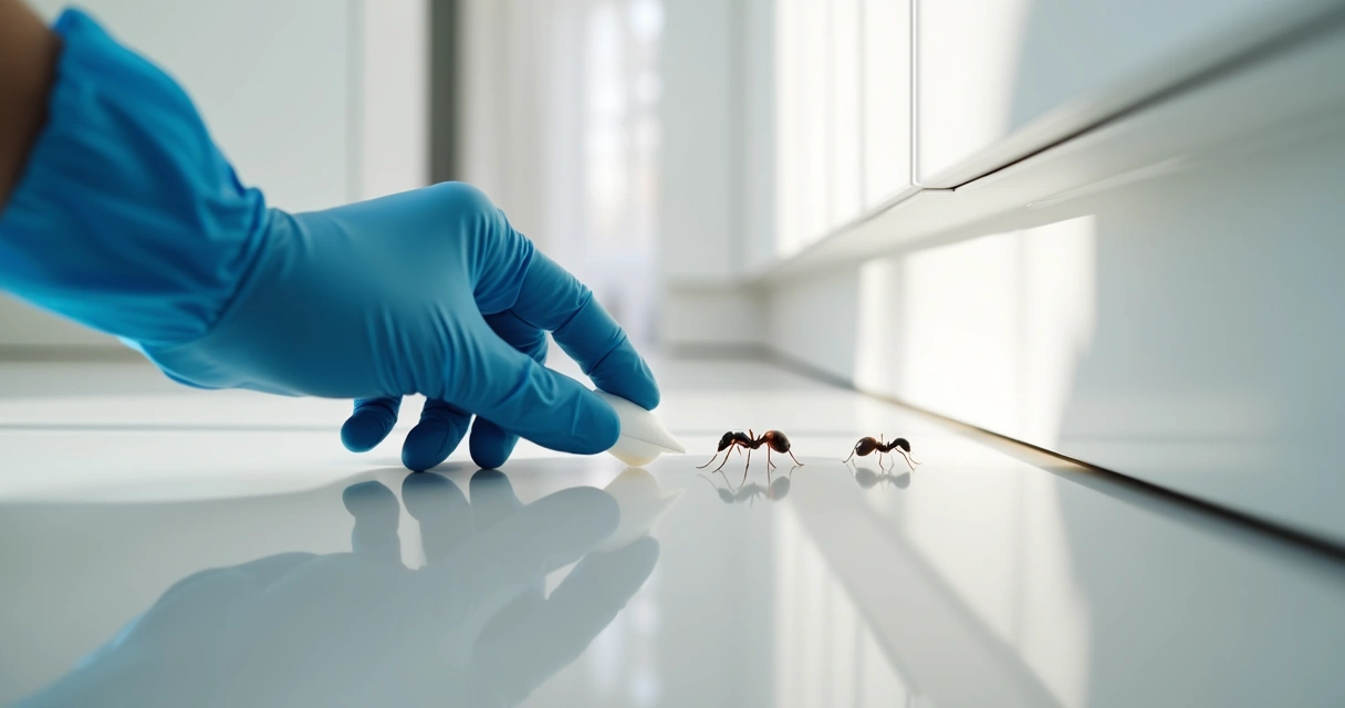 Aplicação de gel contra formigas em cozinha moderna 