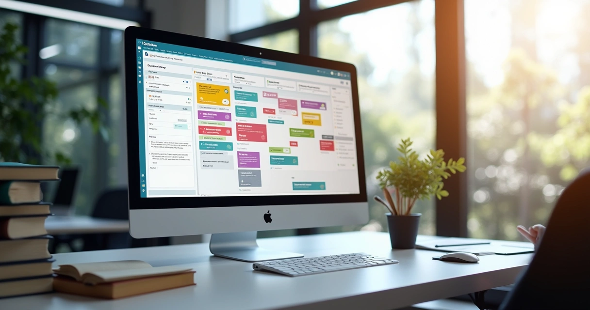 Advogado organizando tarefas do escritório com quadro Kanban digital 