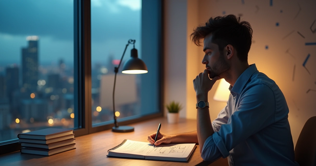 Pessoa refletindo diante de quadro com método estruturado em situação de crise 