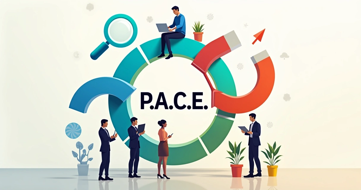 Conceito visual do método P.A.C.E. para negócios 