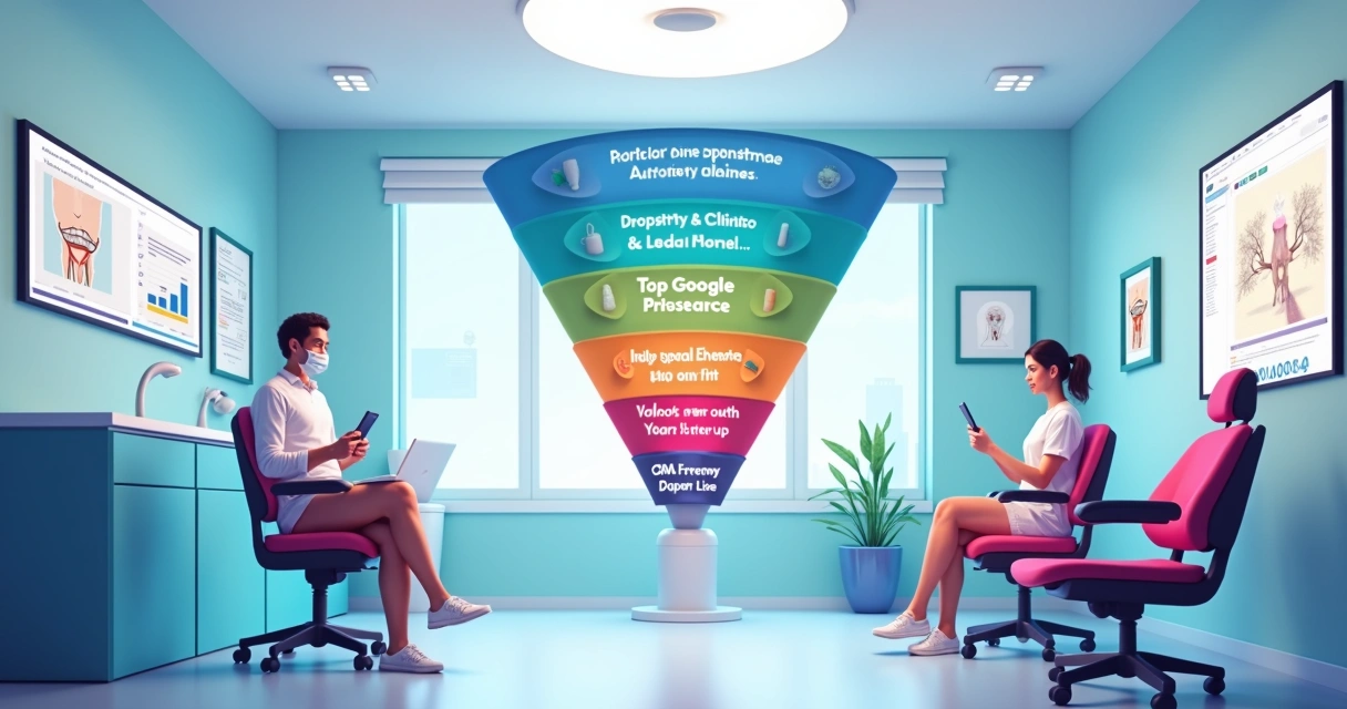 Esquema visual do funil Método Paciente Previsível em odontologia