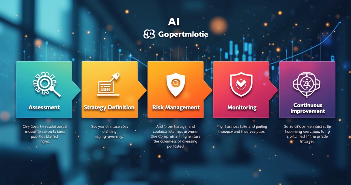 Fluxograma colorido mostrando etapas da governança de IA 