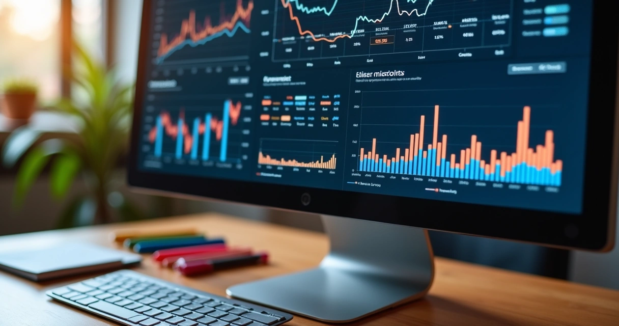 Tela de computador com gráficos de métricas e Filtry Pack aberta 