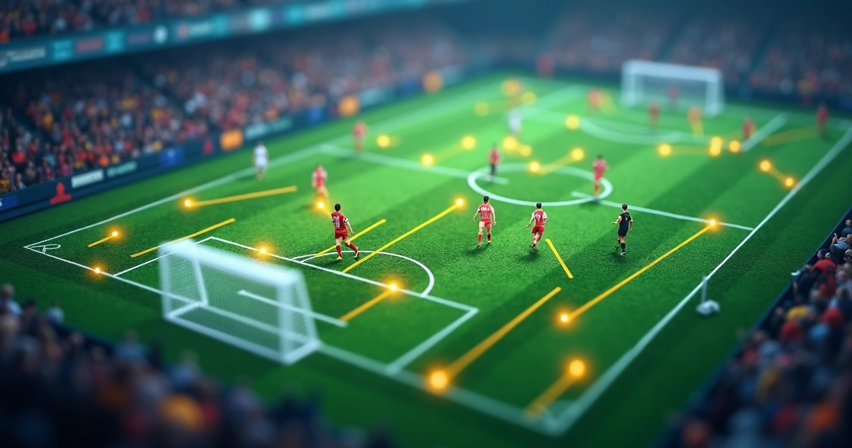 Esquema de campo de futebol sobre relatórios de métricas digitais 