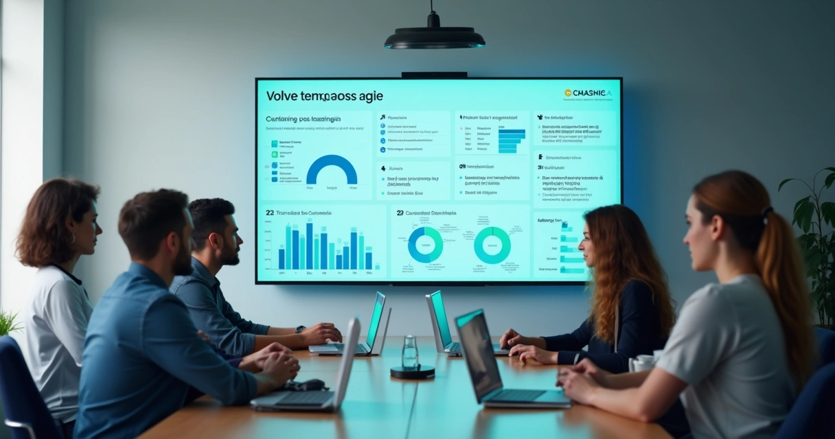 Dashboard digital mostrando métricas de atendimento da equipe 