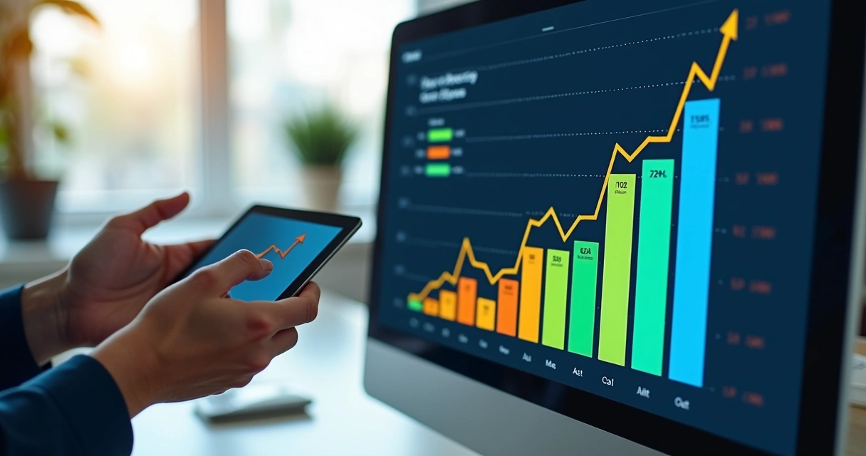 Gráfico colorido mostra evolução de métricas em SaaS 