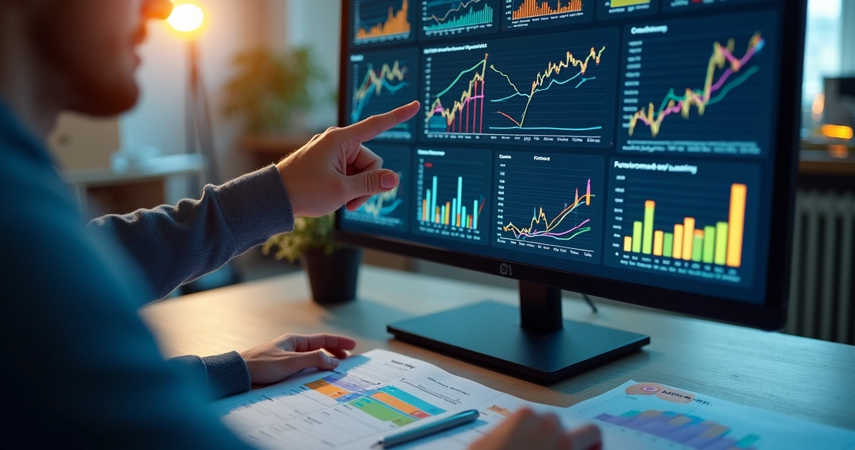 Tela de computador mostrando gráficos de métricas de campanhas ABM 