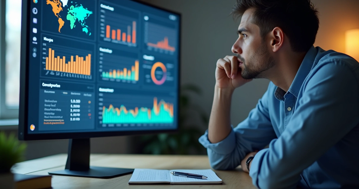 Profissional analisa métricas de engajamento em dashboard do LinkedIn
