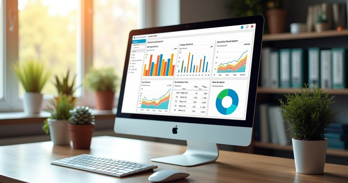 Tela de dashboard com gráficos coloridos de métricas de análise digital 