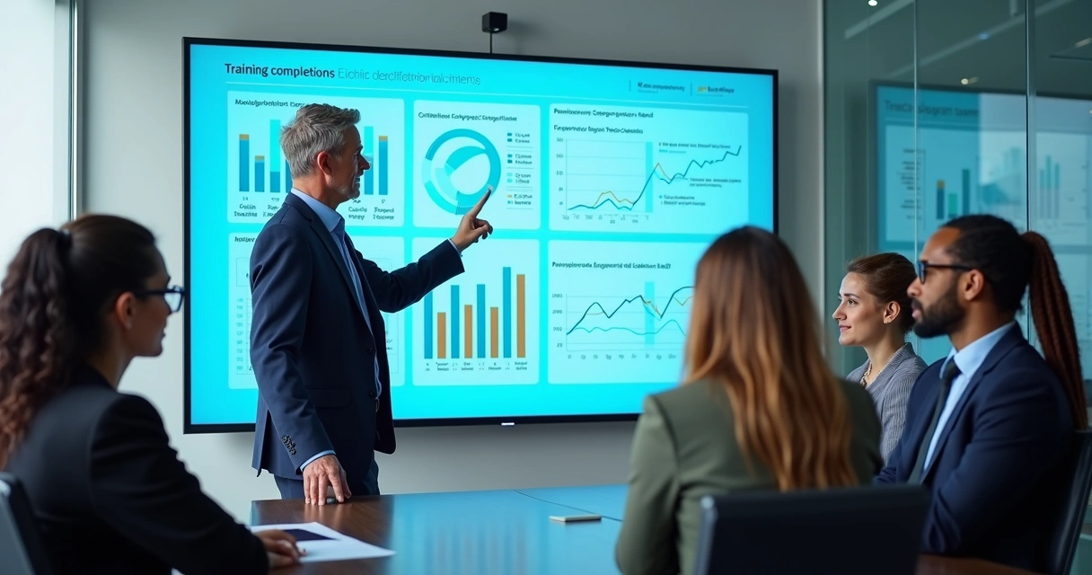 Dashboard com métricas de treinamentos, certificados e evolução dos colaboradores 